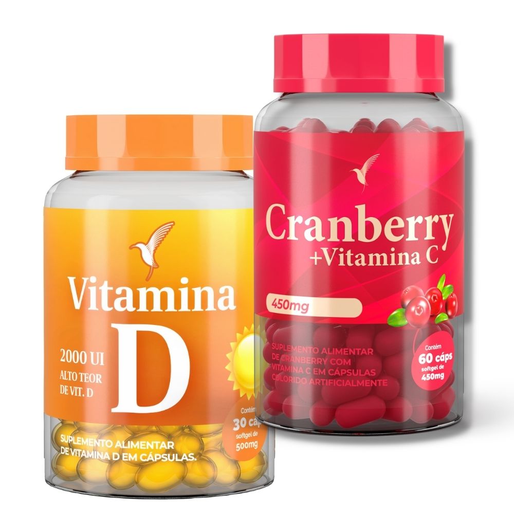 Kit Cranberry 60 cápsulas - 30 dias + Vitamina D 30 cápsulas - 30 dias + E-book